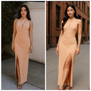 Significant Other Carlita Peach Halter Maxi Dress High Slit NWT 8